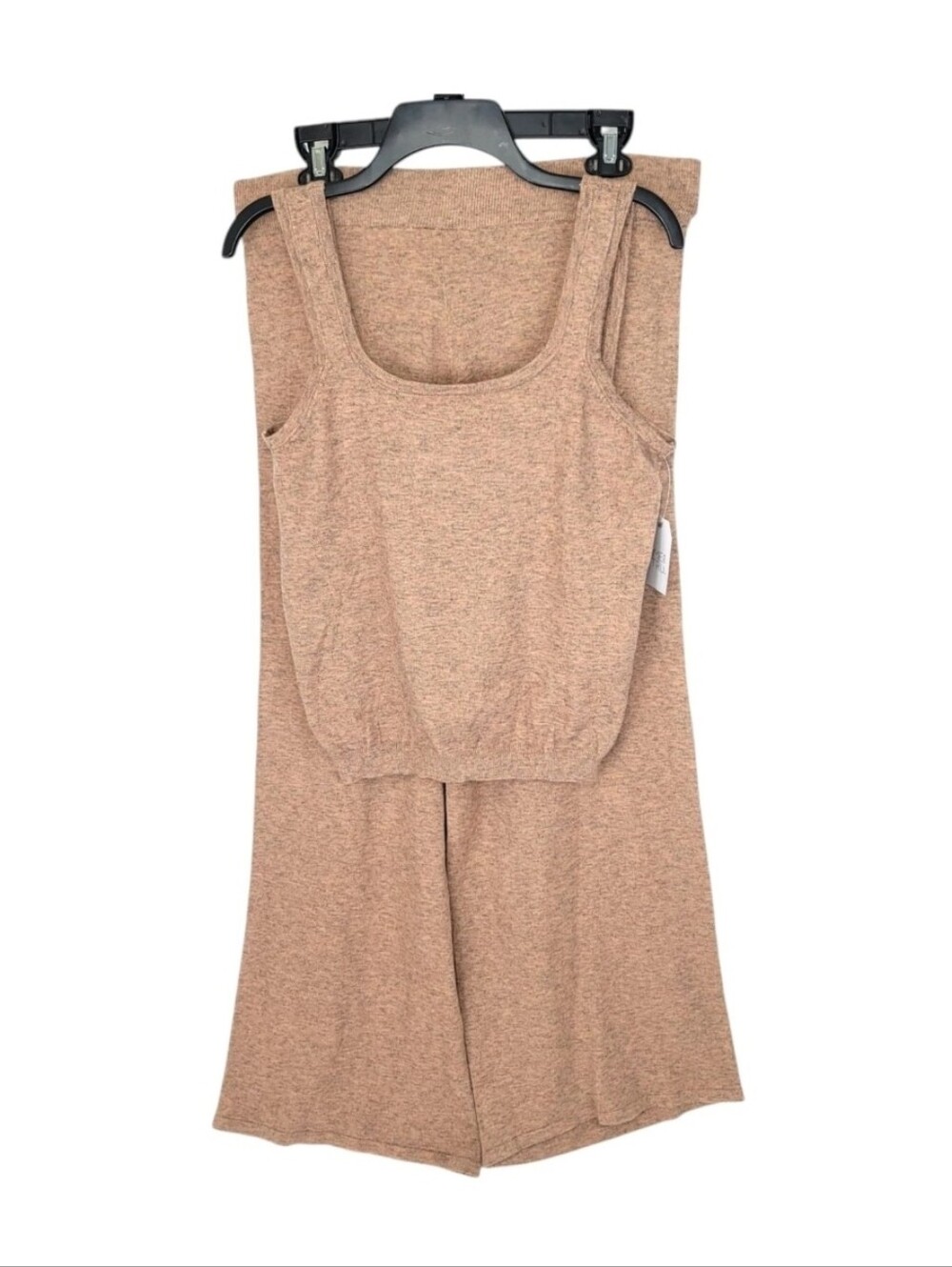 Time & Tru Tank Top Pants Set Womens Large Knit Wide Leg Sweater 2 Piece Brown